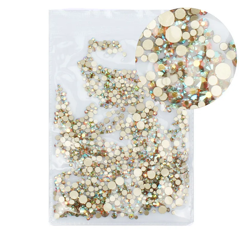 Mix Sizes 1000PCS/Pack Crystal Clear AB Non Hotfix Flatback Rhinestones Nail Rhinestones For Nails 3D Nail Art Decoration Gems